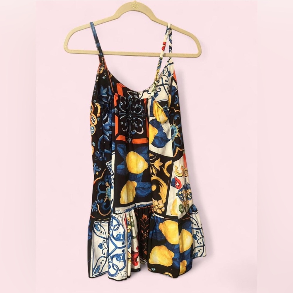 Lemon & Tile Patchwork Spaghetti-Strap Mini Dress - image 2